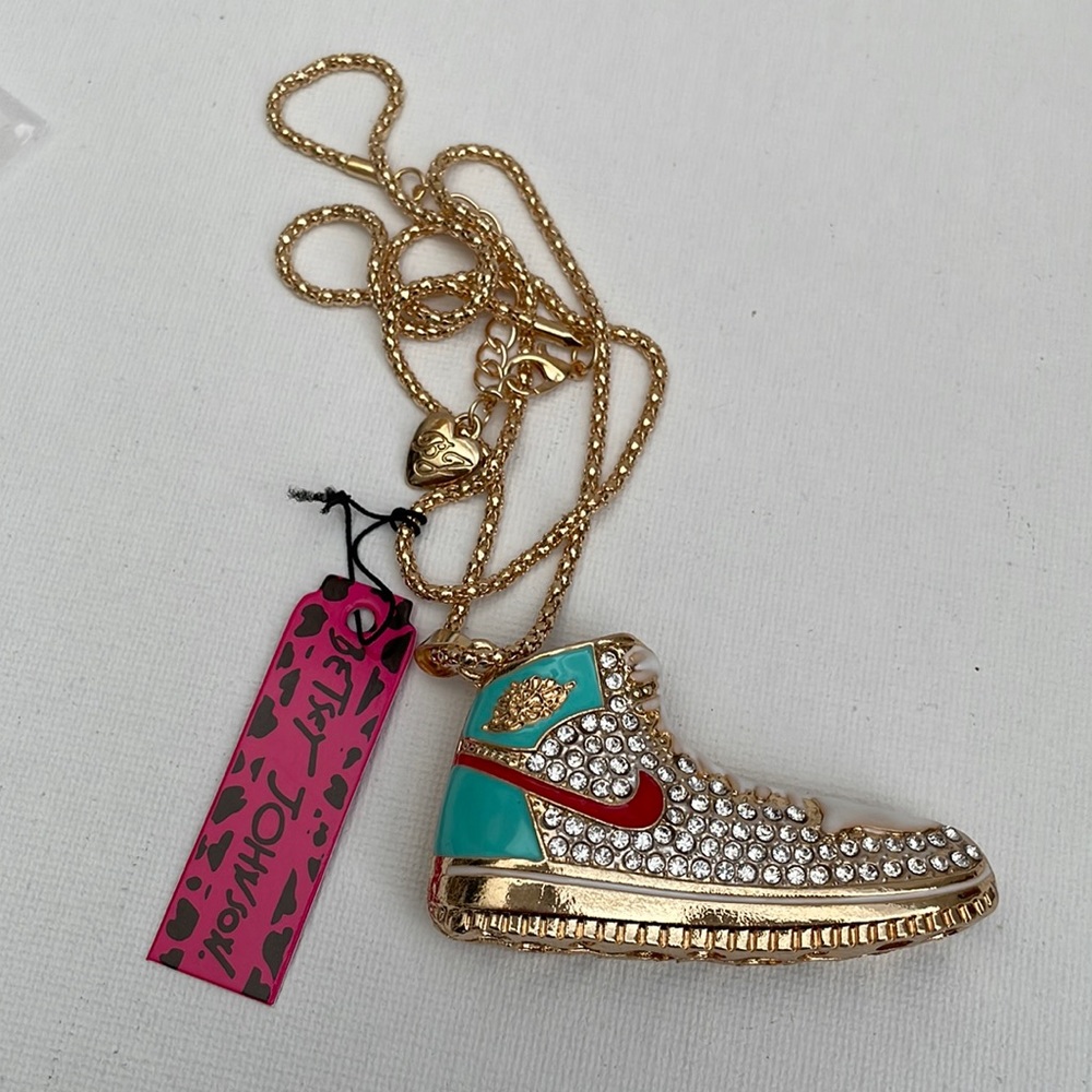 Betsey Johnson Gold and Teal Sneaker Necklace
